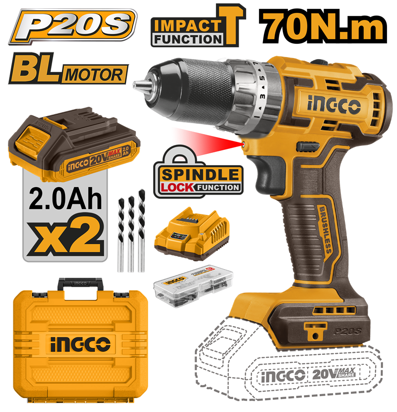 Kömürsüz Li-ion Akülü Matkap 10 MM 20V 2.0Ah