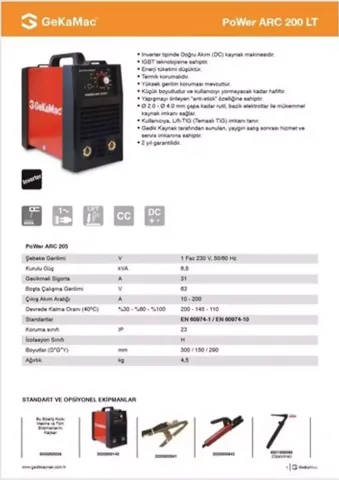 Gekamac Power ARC 200 LT Inverter Kaynak Makinası