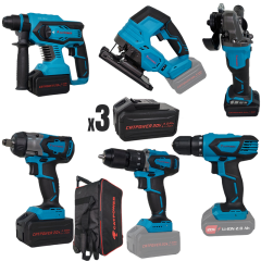 CATPOWER 4150 AKÜLÜ KÖMÜRSÜZ 6’LI  SET: DARBELİ VİDALAMA / KIRICI-DELİCİ / AVUÇ TAŞLAMA / SOMUN SIKMA / DEKUPAJ / AKÜLÜ VİDALAMA  20V 4.0aH