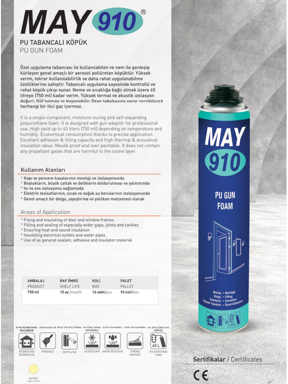 MAY910 Tabancalı Poliüretan Köpük 850 GR