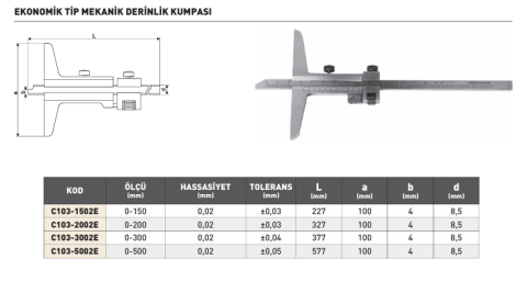 PLD 300mmx0.02 EKONOMİK TİP DERİNLİK KUMPASI