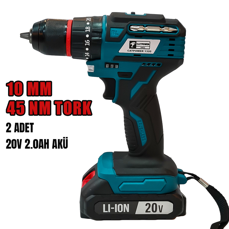 CATPOWER 1320 KÖMÜRSÜZ  DARBELİ AKÜLÜ VİDALAMA 10 MM 20V Lİ-İON 2.0 Ah