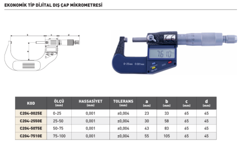 PLD 25-50mmx0.001 EKONOMİK TİP DİJİTAL MİKROMETRE