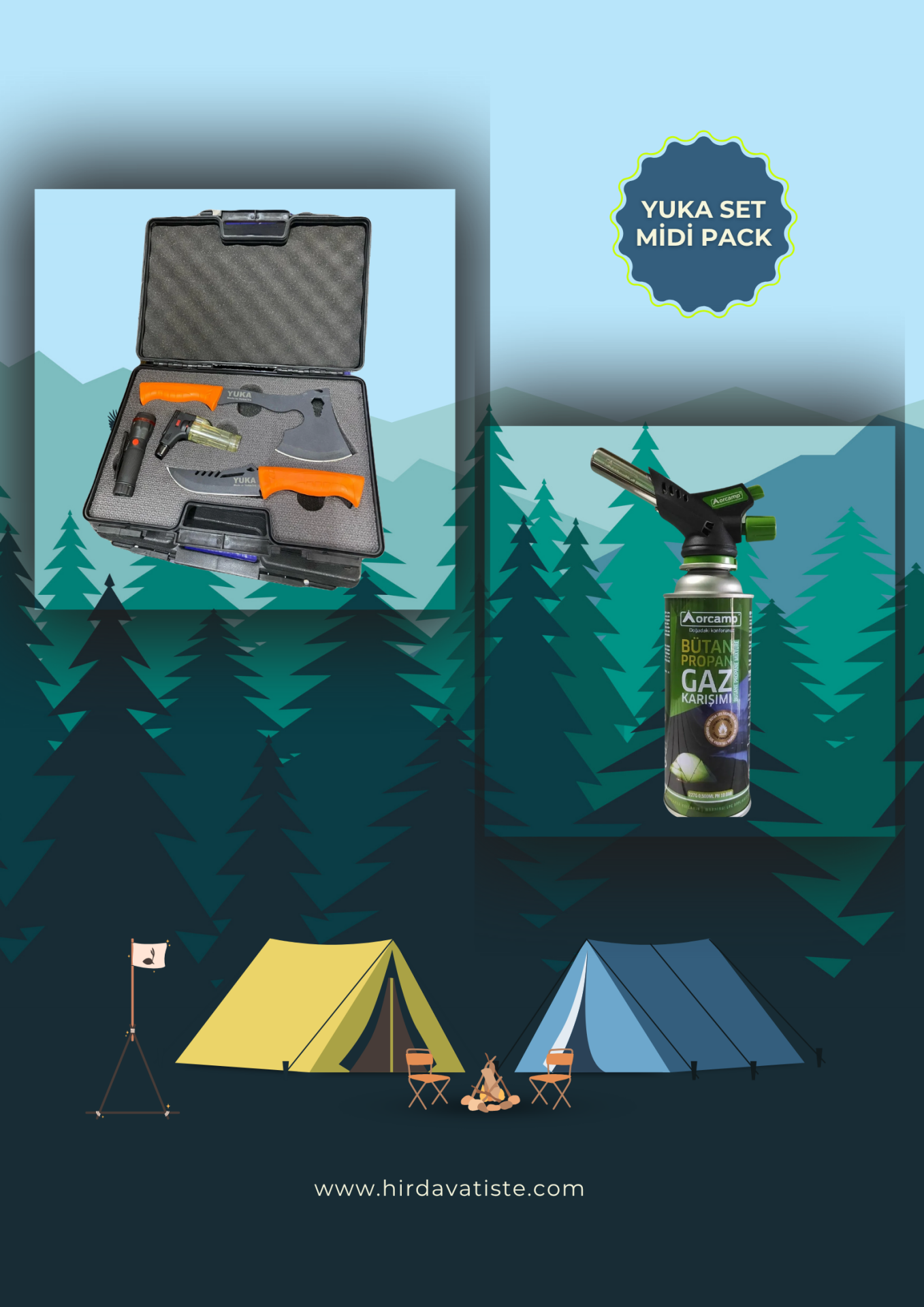 YUKA KAMP SET + ORCAMP ÇAKMAKLI KARTUŞ PÜRMÜZ SETİ - Yuka Midi