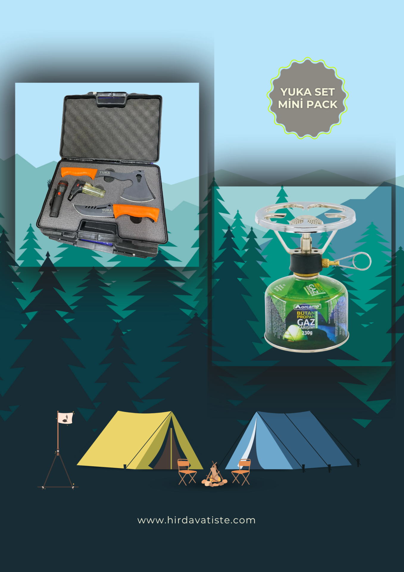 YUKA KAMP SET + ORCAMP SİBOPLU KARTUŞ OCAK+230 GR TÜP - Yuka Mini