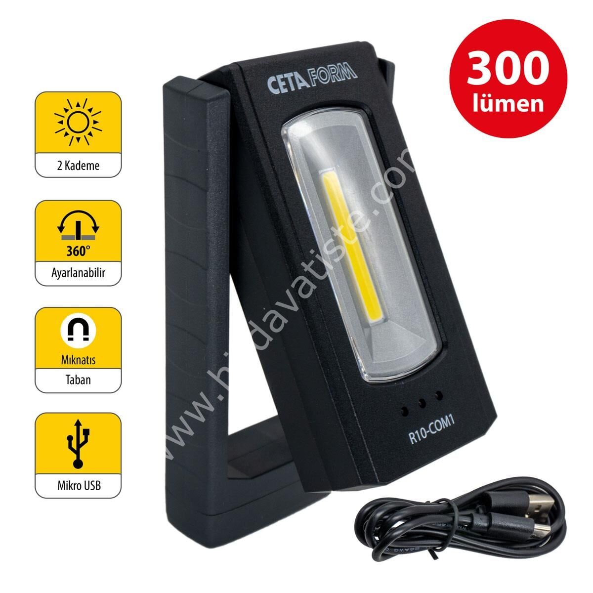 Ceta Form R10-COM1 Şarjlı COB Led Kompakt Çalışma Lambası 300 Lümen