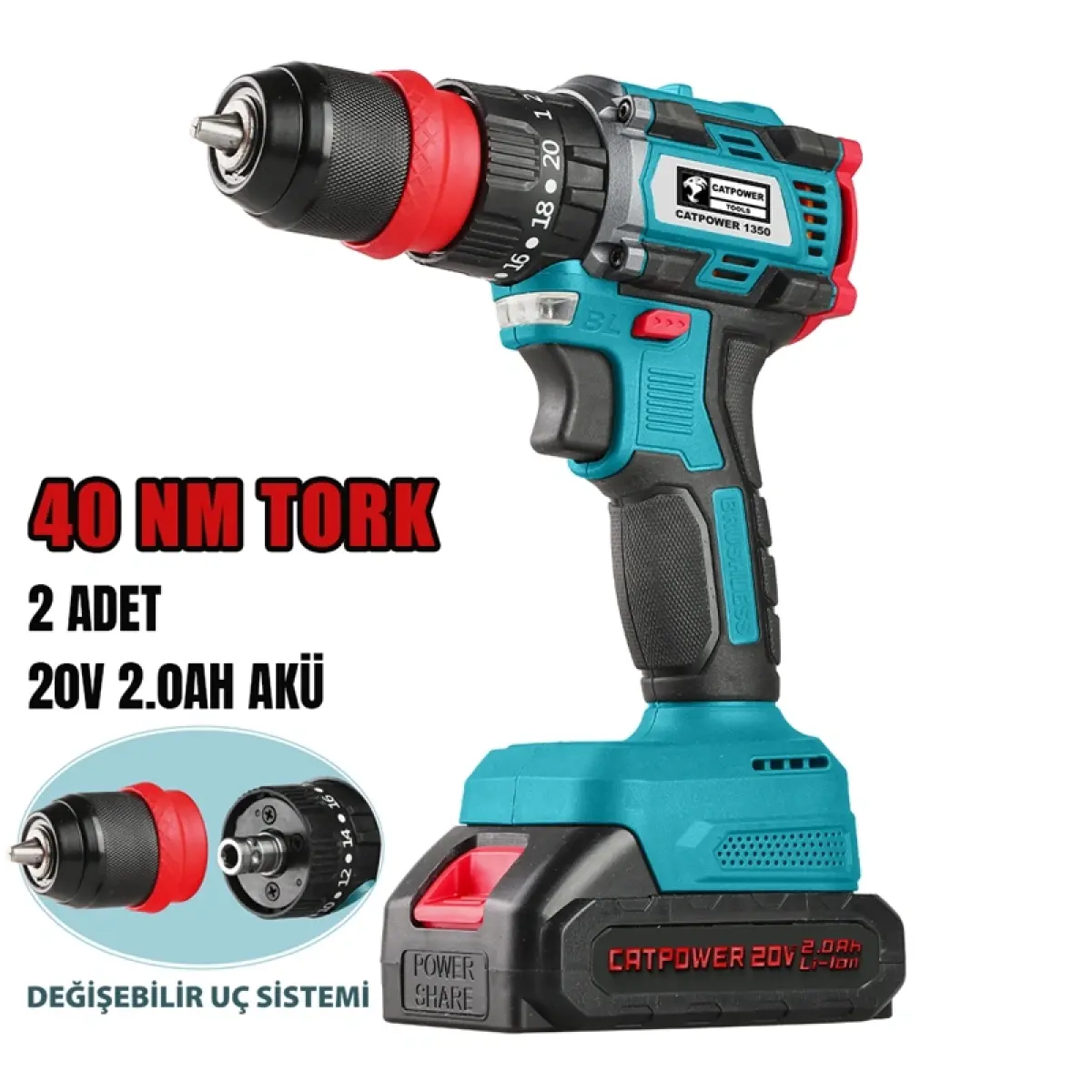 CATPOWER 1350 KÖMÜRSÜZ DARBELİ AKÜLÜ VİDALAMA 20V Lİ-İON 2.0Ah