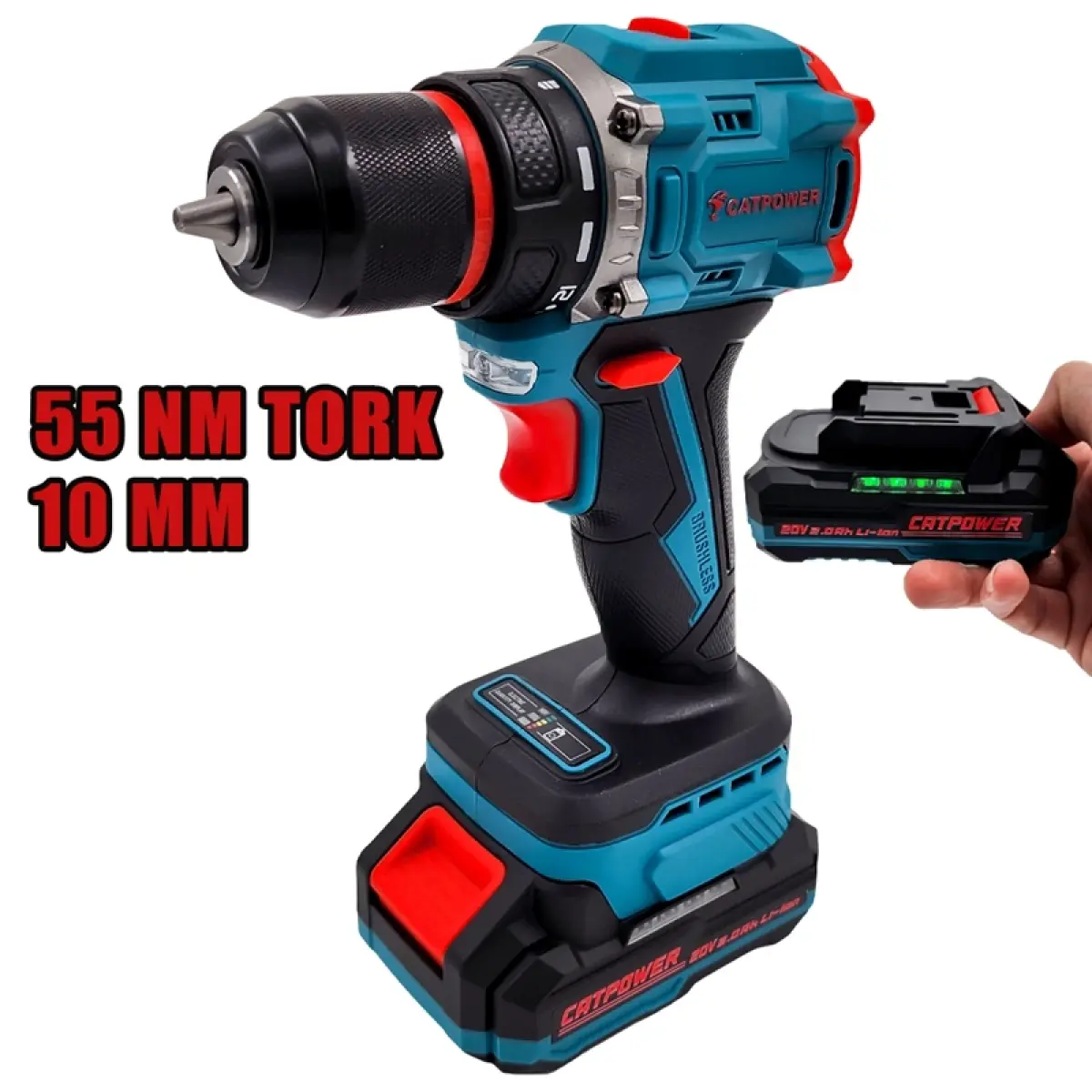 Catpower E1010 Kömürsüz Akülü Vidalama Li-Ion Set 10 mm 20 V 2.0 Ah